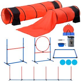 Dog Agility Training Equipment, 7 PCS Set Upgrade w/ Adjustable High Hurdles,6 Weave Poles,2 Tunnels,Jump Ring,Pause Box,Whistle,Foldable Bowl