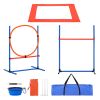 Dog Agility Training Equipment, 4 PCS Set with Adjustable High Hurdles,6 Weave Poles,Jump Ring,Square Pause Box,Whistle,Foldable Bowl