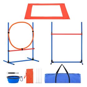 Dog Agility Training Equipment, 4 PCS Set with Adjustable High Hurdles,6 Weave Poles,Jump Ring,Square Pause Box,Whistle,Foldable Bowl