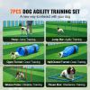 Dog Agility Training Equipment, 7 PCS Set w/ Adjustable High Hurdles,6 Weave Poles,2 Tunnels,Jump Ring,Pause Box,Whistle,Foldable Bowl