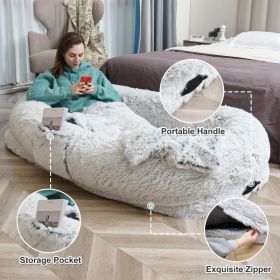 Human Dog Bed - 63 In X 31.4 In X 9.5 In Washable Faux Fur Lounger For Adults & Pets, Cushion With Orthopedic Support, Includes Pillow & Blanket (Option: Grey)